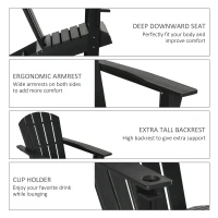 Outsunny Adirondack Chair with Cup Holder, All Weather Patio Chair HDPE Lounger, Fire Pit Seating High Back and Wide Seat for Outdoor, Backyard, Garden, Deck, Lawn, Black(m-5)
