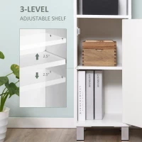 kleankin Tall Bathroom Storage Cabinet with Mirror, Freestanding Narrow Linen Tower Cabinet with Adjustable Shelves for Bathroom, White(m-5)