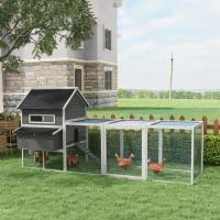 PawHut 137" Wooden Chicken Coop with Chicken Run, Nesting Box, Grey(m-1)