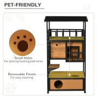 PawHut Wooden Outdoor Cat House, Feral Cat Shelter Kitten Condo with Asphalt Roof, Escape Doors, Condo, Jumping Platform, Yellow(m-7)