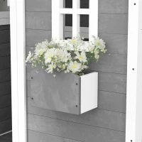 Outsunny Outdoor Wooden Playhouse for Kids with Floor, Door, Windows, Planter Box for 3-8 Years Old, Backyard, Lawn, Garden(m-9)