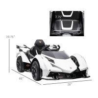 Aosom 12V Electric Ride-on Car, Licensed Lamborghini V12 Vision Gran Turismo Battery-Powered Ride-on Toy with Remote Control, Music, LED Lights, for 3-6 Year Old Boys and Girls, White(m-3)