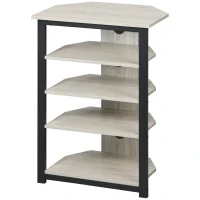 HOMCOM Media Stand with 4-Tier Audio Rack AV Media Corner Shelf with Cable Management for DVD Players Game Console TV Box Cable Box Xbox WiFi Router, Gray(m-11)