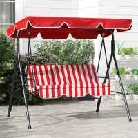 Outsunny 3-Seater Outdoor Porch Swing with Adjustable Canopy, Patio Swing Chair for Garden, Poolside, Backyard, Red(m-9)