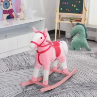 Qaba Rocking Horse Plush Pony Children Kid Ride on Toy w/ Realistic Sound (Light Pink)(m-8)
