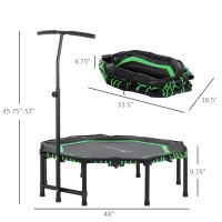 Soozier 48" Silent Mini Trampoline with Adjustable Handle Bar Fitness Trampoline Bungee Rebounder Jumping Cardio Trainer Workout for Adults or Teens Jump Exercise Equipment Green(m-3)