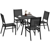 Outsunny 5 Pieces Outdoor Dining Set with Umbrella Hole, Patio Table and Chairs with Steel Top, Breathable Mesh Seat Back(m-11)