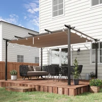 Outsunny 10' x 13' Aluminum Patio Pergola with Retractable Pergola Canopy, Backyard Shade Shelter for Porch, Outdoor Party, Garden, Grill Gazebo, Brown(m-10)