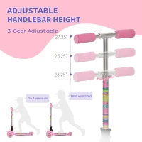 Aosom Kick Scooter for Kids, Foldable Children's Scooter with 3 Wheels, Adjustable Height, and Flashing LED for Boys and Girls, Pink(m-6)