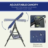 Outsunny 3-Seat Outdoor Patio Swing Chair with Cushion, Steel Frame Stand, Adjustable Tilt Canopy for Patio, Garden, Dark Blue(m-4)