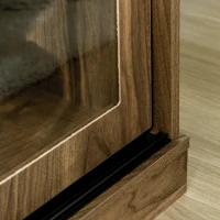 HOMCOM Sideboard with Glass Sliding Doors, Buffet Cabinet, Coffee Bar Cabinet with Adjustable Shelf, Walnut(m-9)