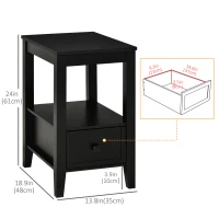 HOMCOM Side Table, Modern Coffee End Table with Drawer and Shelf,  Nightstand for Bedroom, Living Room, Black(m-3)
