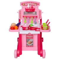 Qaba Kids Toy Pretend Play Kitchen Set Role Play with a Unique 3-in-1 Design, 42 Accessory Pieces, & Good Material(m-8)