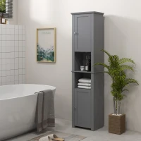 HOMCOM Tall Medicine Cabinet, Freestanding Bathroom Storage Cabinet with Shelves and 2 Cupboards, Bathroom Organizer, Grey(m-8)