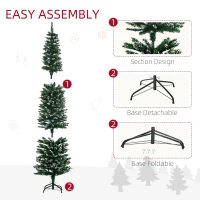 HOMCOM 6FT Artificial Snow Dipped Christmas Tree Xmas Pencil Tree Holiday Home Indoor Decoration with Foldable Black Stand, Green(m-5)