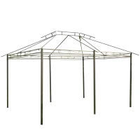 Outsunny 10' x 13' Outdoor Soft Top Gazebo Pergola with Curtains, 2-Tier Steel Frame Gazebo for Patio, Sage Gray(m-7)