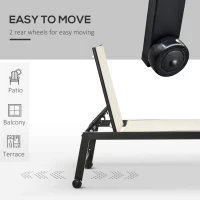 Outsunny Outdoor Chaise Lounge with Wheels, Five Position Recliner for Sunbathing, Suntanning, Steel Frame, Breathable Fabric for Beach, Yard, Patio, Cream White(m-6)