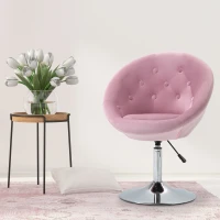 HOMCOM Modern Makeup Vanity Chair Round Tufted Swivel Accent Chair with Chrome Frame Height Adjustable for Living Room, Bedroom Pink(m-2)