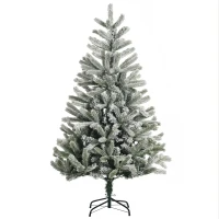 HOMCOM 5ft Artificial Snow-Flocked Tree Holiday Home Indoor Christmas Decoration with Metal Feet, Green(m-11)