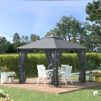 Outsunny 10' x 10' Patio Gazebo, Double Roof Outdoor Gazebo Canopy Shelter with Netting, Steel Corner Frame for Garden, Lawn, Backyard and Deck, Dark Gray(m-2)