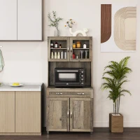 HOMCOM 67" Buffet with Hutch, Modern Kitchen Pantry, Freestanding Cabinet with Glass Doors, Shelves and Drawers, Gray(m-10)