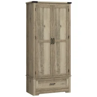 HOMCOM 69" Tall Farmhouse Kitchen Pantry Cabinet with 2 Doors, Drawer and Adjustable Shelves, Grey(m-2)
