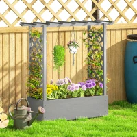 Outsunny Wooden Raised Garden Bed with Trellis, Outdoor Planter Box with Hanging Roof, Drainage Holes and Bed Liner(m-8)