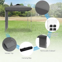 Outsunny 8 x 8 Pop Up Canopy with 1 Sidewall, Carry Bag and 4 Sand Bags, Height Adjustable Instant Sun Shelter, Dark Grey(m-6)