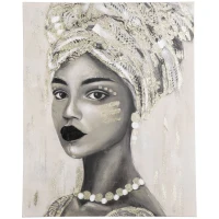 HOMCOM Hand-Painted Canvas Wall Art for Living Room Bedroom, Painting Gold African Woman, 39.25" x 31.5"(m-1)