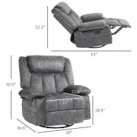 HOMCOM Rocker Recliner Chair with Swivel, Fabric Reclining Chair with Cushion, Rocking Chair with Footrest, Charcoal Gray(m-3)