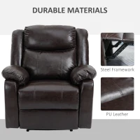 HOMCOM PU Leather Manual Recliner with Thick Padded Upholstered Cushion and Retractable Footrest, Brown(m-6)