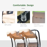 Outsunny Luxury Porch Swing Metal Outdoor Swing Chair 2 Separated Seater Hammock Heavy-Duty with Canopy and Cushions, Beige(m-6)
