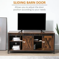 HOMCOM Industrial TV Stand for TVs up to 60", TV Console with Storage and 2 Sliding Barn Doors, Freestanding Entertainment Unit for Living Room, Bedroom, Brown(m-6)