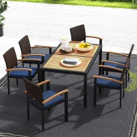 Outsunny Patio Table and Chairs Outdoor Dining Set w/ Acacia Wood Table Top, Cushions, for Backyard, Balcony, Garden, Black(m-9)