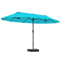 Outsunny Patio Umbrella, 15' Steel Rectangular Outdoor Double Sided Market Umbrella with Base, Sun Protection & Easy Crank, Blue(m-11)