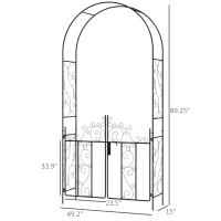 Outsunny 89.25" Metal Garden Arch with Gate, Garden Arbor Trellis for Climbing Plants, Roses, Vines, Wedding Arch, Black(m-3)