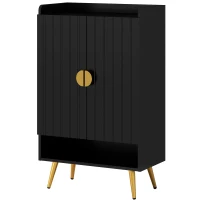 HOMCOM Entryway Shoe Storage Cabinet, Narrow Shoe Cabinet with Adjustable Shelves and Open Shelf for 15 Pairs of Shoes, Black(m-11)