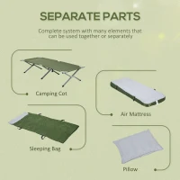Outsunny Camping Cot, Outdoor Folding Bed Set with Mattress, Sleeping Bag, Pillow, and Carry Bag, Green(m-5)