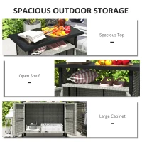 Outsunny Outdoor Pool Towel Storage Cabinet Organizer, Outdoor Bar Table with Shelf and Cabinet, Pool Towel Holder Pool Valet with Weather-Resistant PE Rattan and Steel Frame, Gray(m-4)