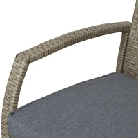 Outsunny 3 PCS Rattan Wicker Bar Set with Wood Grain Top Table and 2 Bar Stools for Outdoor, Patio, Poolside, Garden, Grey(m-7)