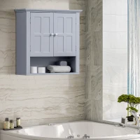 HOMCOM Bathroom Wall Cabinet, Medicine Cabinet, Over Toilet Storage Cabinet with Adjustable Shelf and 2 Doors for Hallway, Living Room, Gray(m-1)
