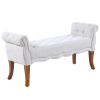 HOMCOM Traditional Style End of Bed Bench, Upholstered Entryway Bench with Button Tufted and Rounded Arm, Light Gray(m-1)