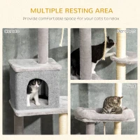 PawHut Cat Tree Floor to Ceiling Cat Tower Height Adjustable( 85-101 Inches), Tall Large Cat Climbing Activity Center with Scratching Posts Cat Condo Cozy Bed, Grey(m-6)