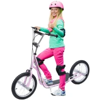 HOMCOM Youth Scooter Teen Kick Scooter Kids Children Stunt Scooter Bike Bicycle Ride On 16" Inflatable Wheels Pink(m-11)