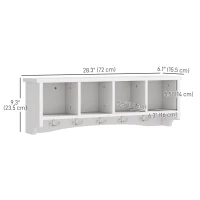 HOMCOM Coat Rack Wall Mount with Shelf, 28" Wall Coat Rack with 5 Hooks and 4 Compartments for Living Room, Entryway, White(m-3)
