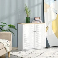 HOMCOM Storage Cabinet Kitchen Sideboard with Louvered Doors, Freestanding Bathroom Cabinet, White(m-1)