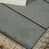 Outsunny 3 Pieces Patio Wicker Bistro Set, PE Rattan Coffee Table & Adjustable Recline Chairs Furniture Set with Cushions and Wood Grain Plastic Top, Khaki(m-9)