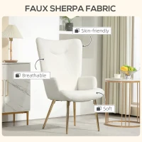 HOMCOM Modern Accent Armchair, Sherpa Boucle Lounge Chair with Metal Legs for Living Room, Bedroom, White(m-5)