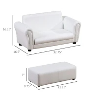 Qaba Kids Sofa Set with Footstool for Toddlers and Babies, White(m-3)
