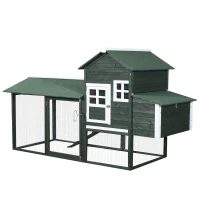 PawHut 84" Wooden Chicken Coop, Hen House Outdoor with Run Nesting Box, Asphalt Roof, Removable Tray, Ramp, Poultry Cage for 2-3 Chickens, Green(m-11)